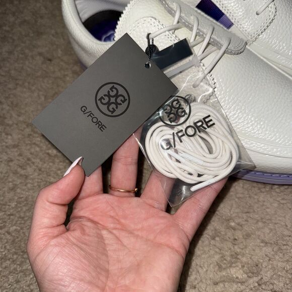 G/Fore Ladies Grosgrain Brogue Gallivanter Golf Shoe Ivory Purple Size 10 NEW - Picture 2 of 9